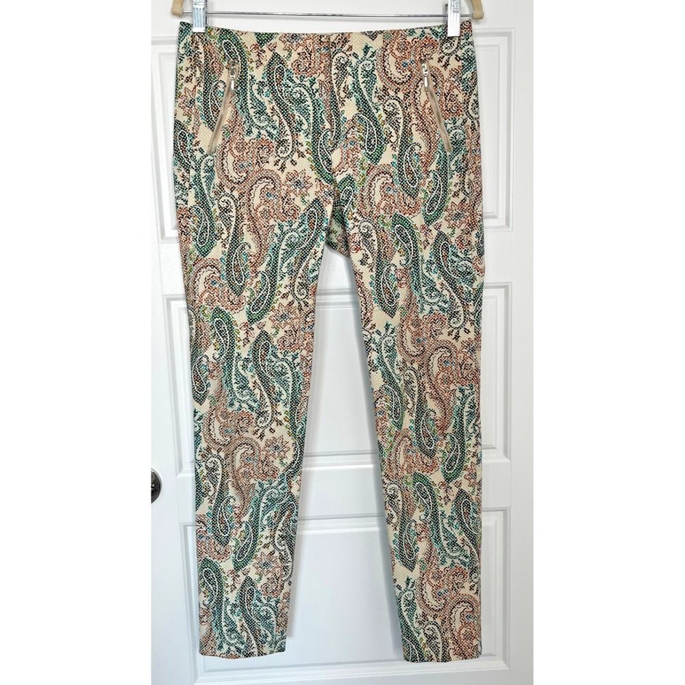 Zara Basic Cream Paisley Print Pants Women's Size Medium Boho Chic Trousers